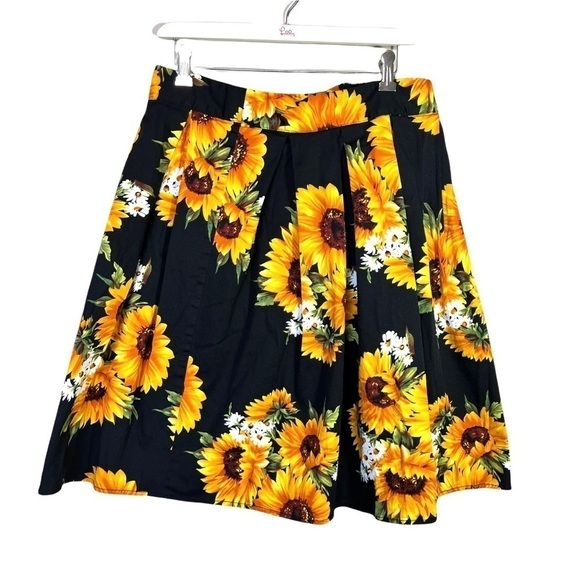 Vintage Handmade Artisan Sunflower Floral Knee Length Lightweight Skirt Large - Picture 2 of 15